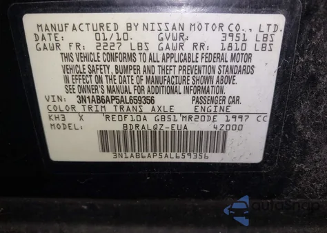 2010 Nissan Sentra 2.0 z USA, uszkodzony, nr VIN 3N1AB6AP5AL659356